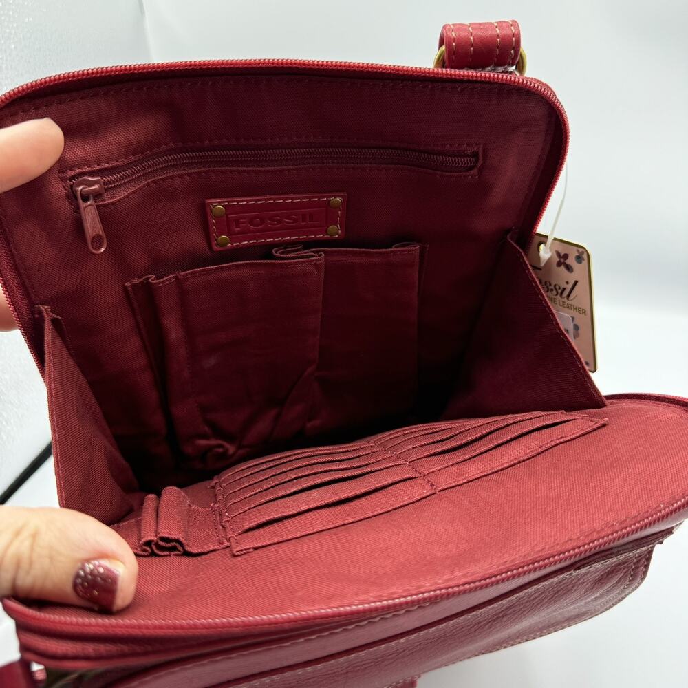 Vintage Fossil Y2K Red Leather Crossbody Bag Everyday Organizer NEW - Picture 8 of 10